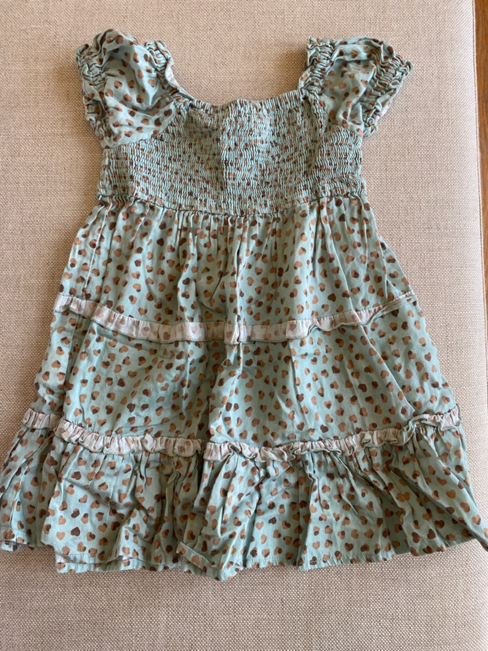 Mayoral Teal and Brown Puff Sleeve Tiered Dress